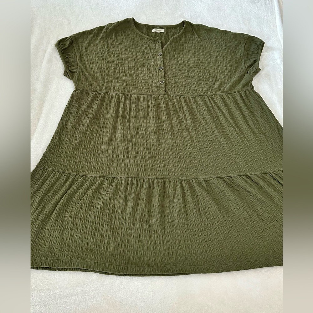 Madewell Oversized Cap Sleeve Tiered Dress, Olive, Size XL